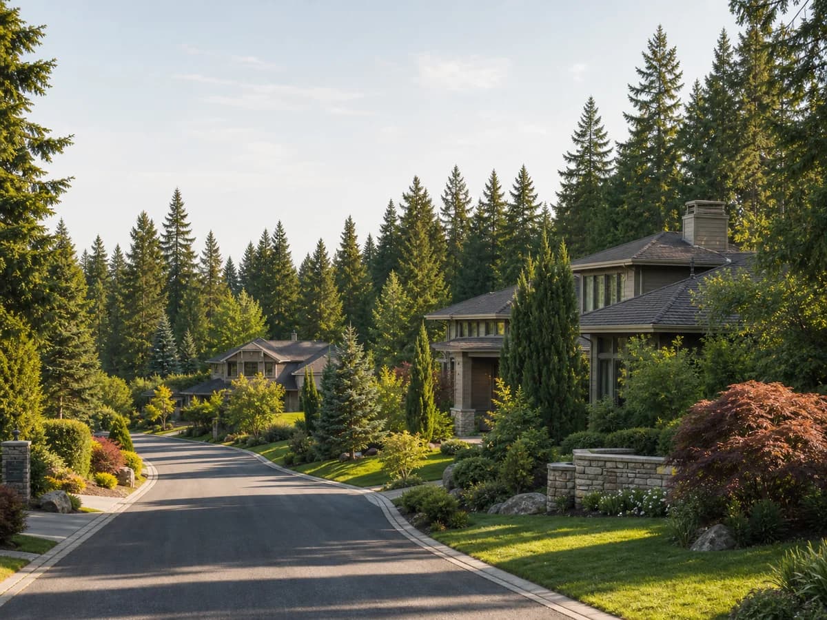 English Hill Redmond private homes on wooded plateau lots