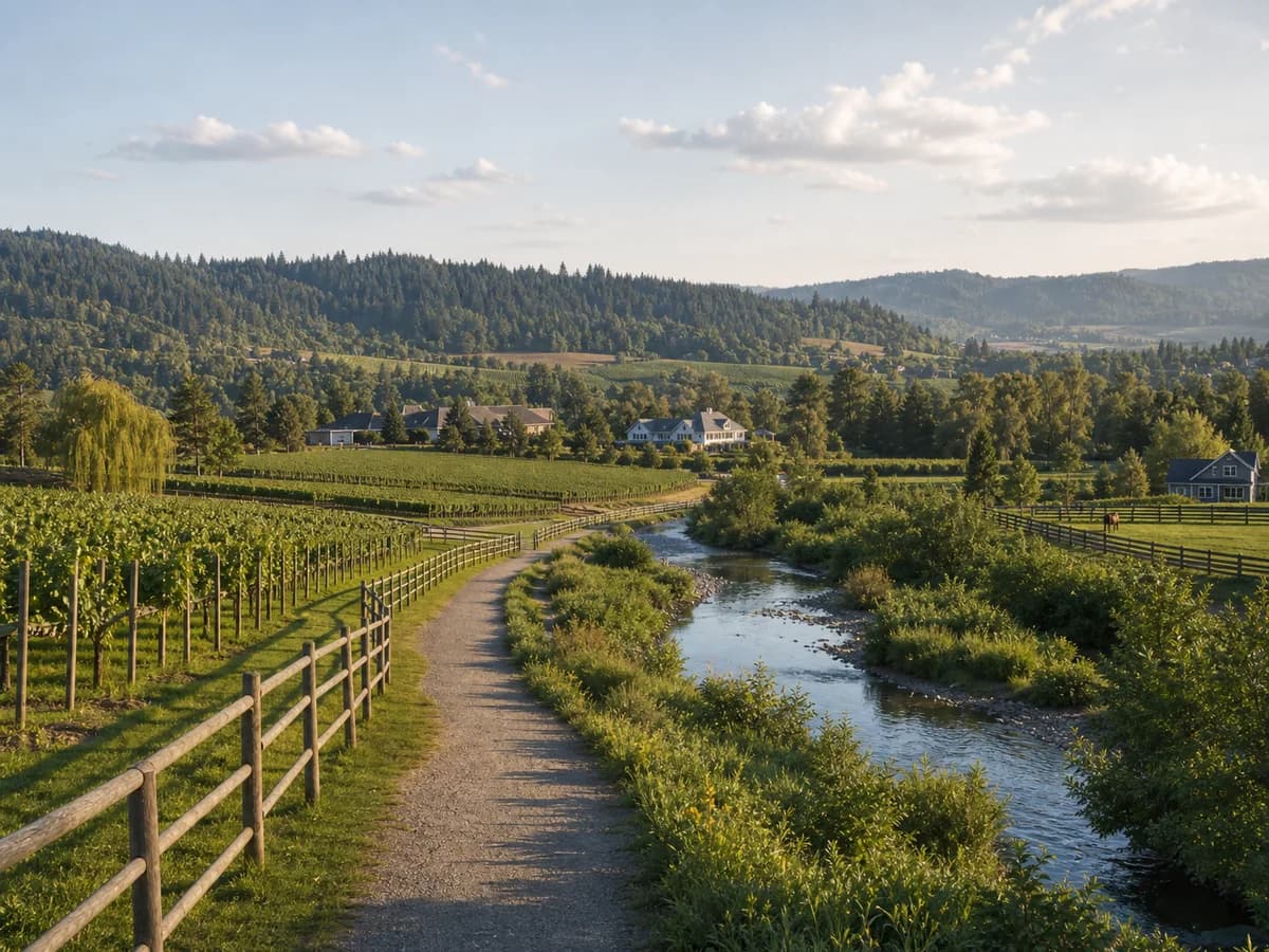 Sammamish Valley Redmond wine country with fields, trails, and forested hills