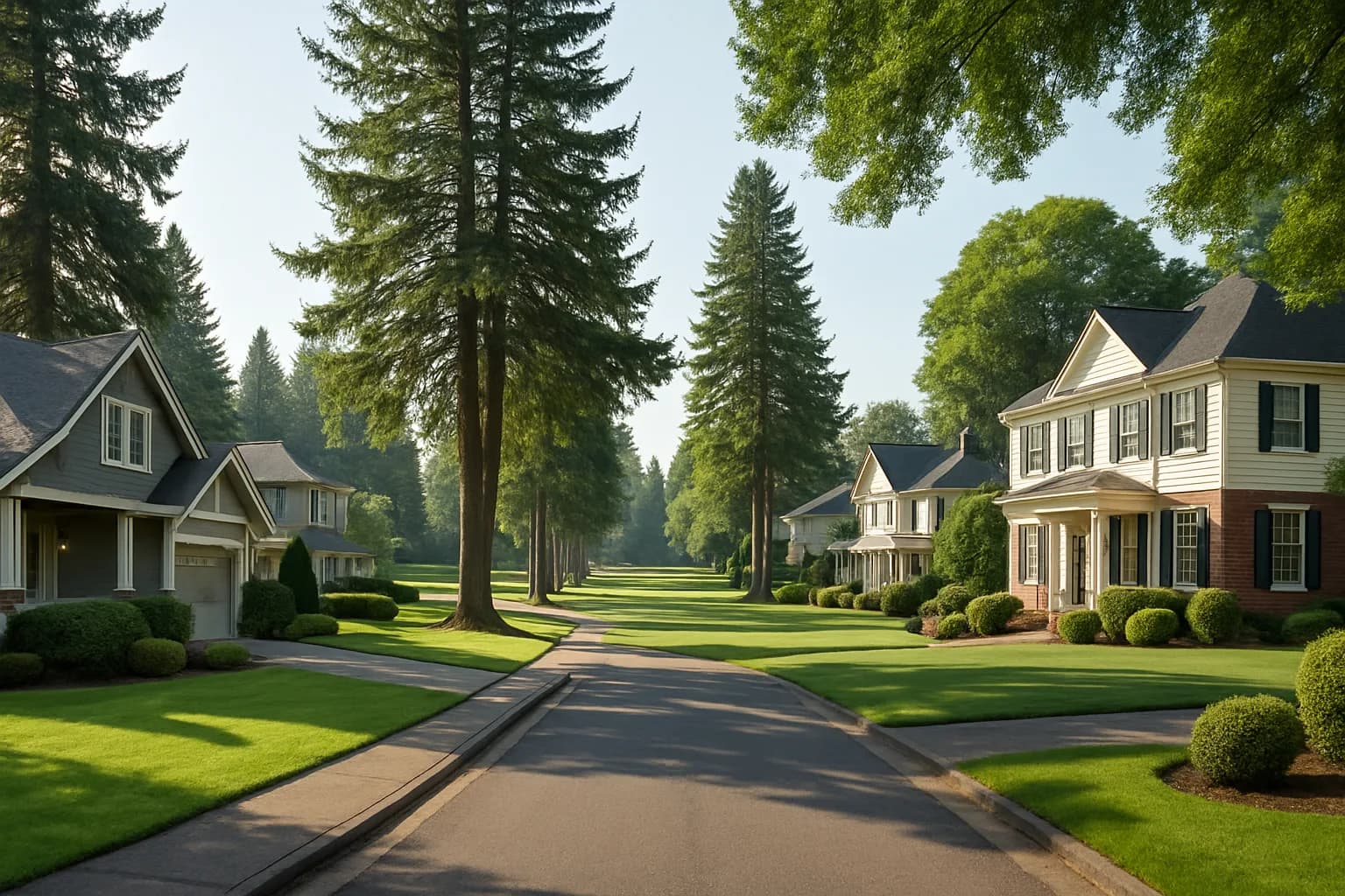 Fairwood Greens Renton golf course community with craftsman homes lining HOA-maintained tree-lined street