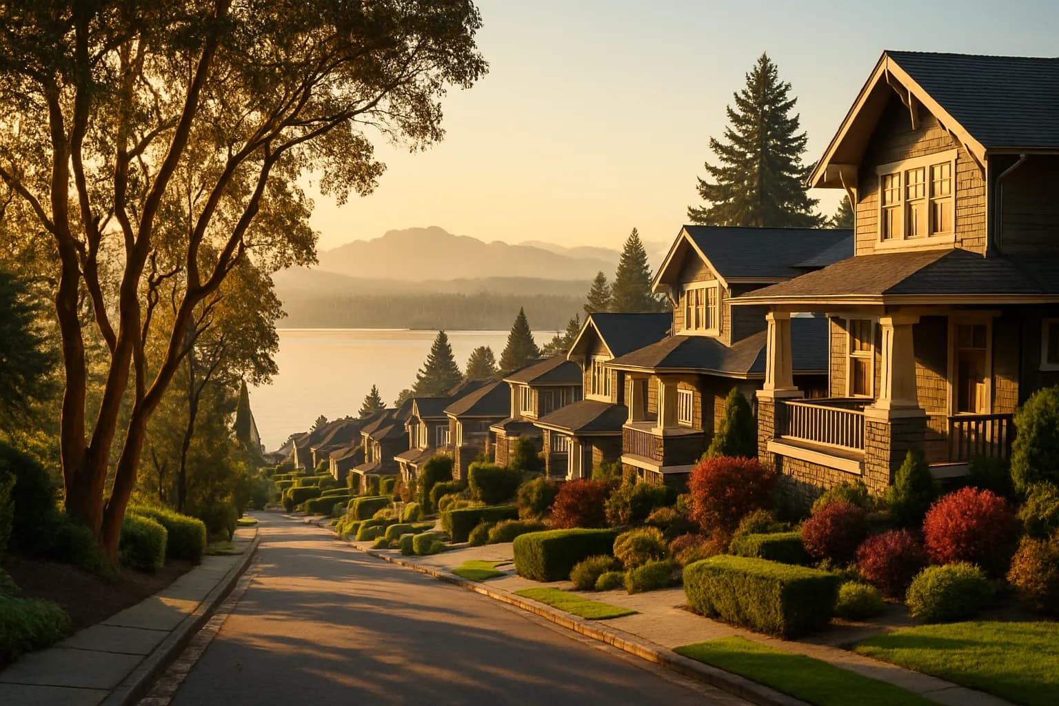Kennydale Renton lakefront hillside neighborhood with upscale craftsman homes above Lake Washington