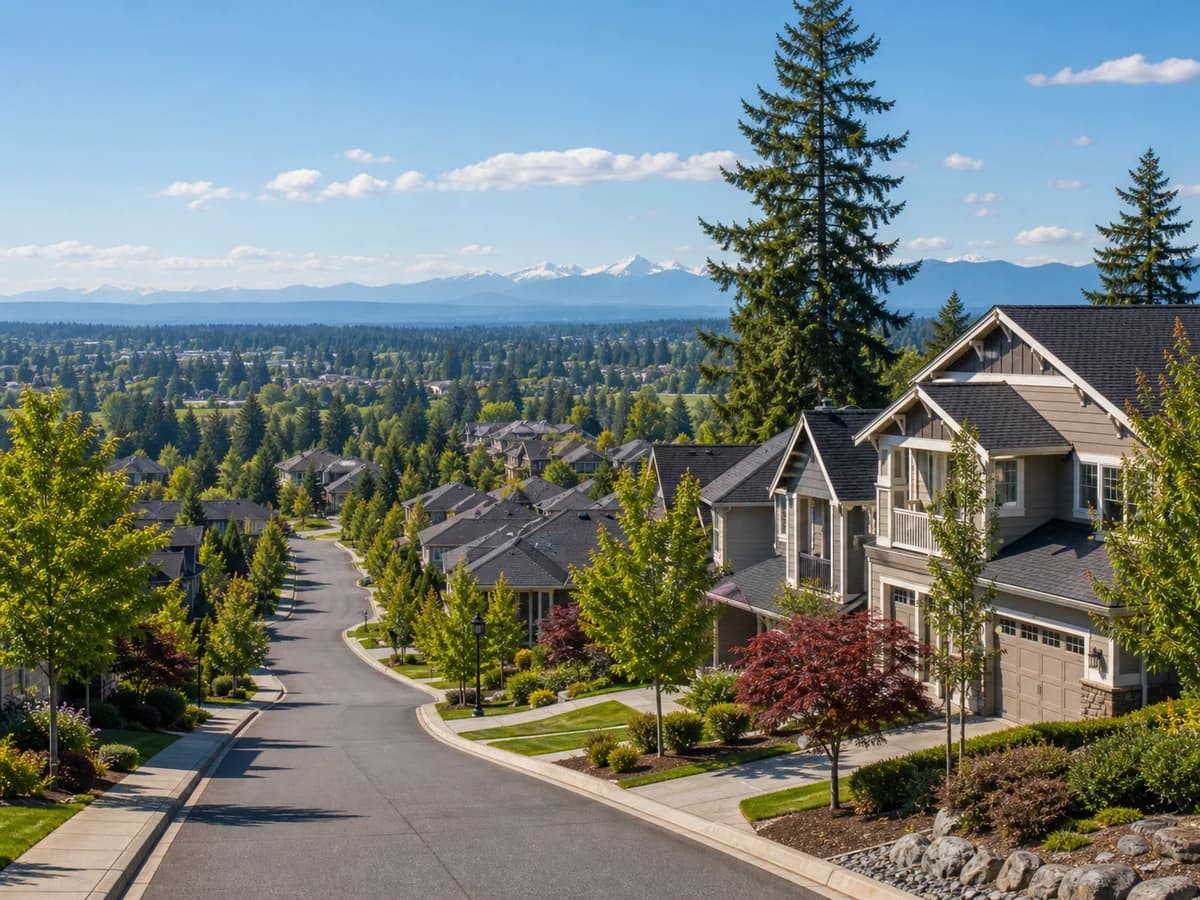 Sammamish Plateau residential streets with family homes and Cascade foothill views