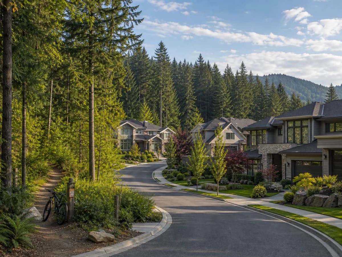 Trossachs Sammamish upscale homes near Beaver Lake and preserved evergreens