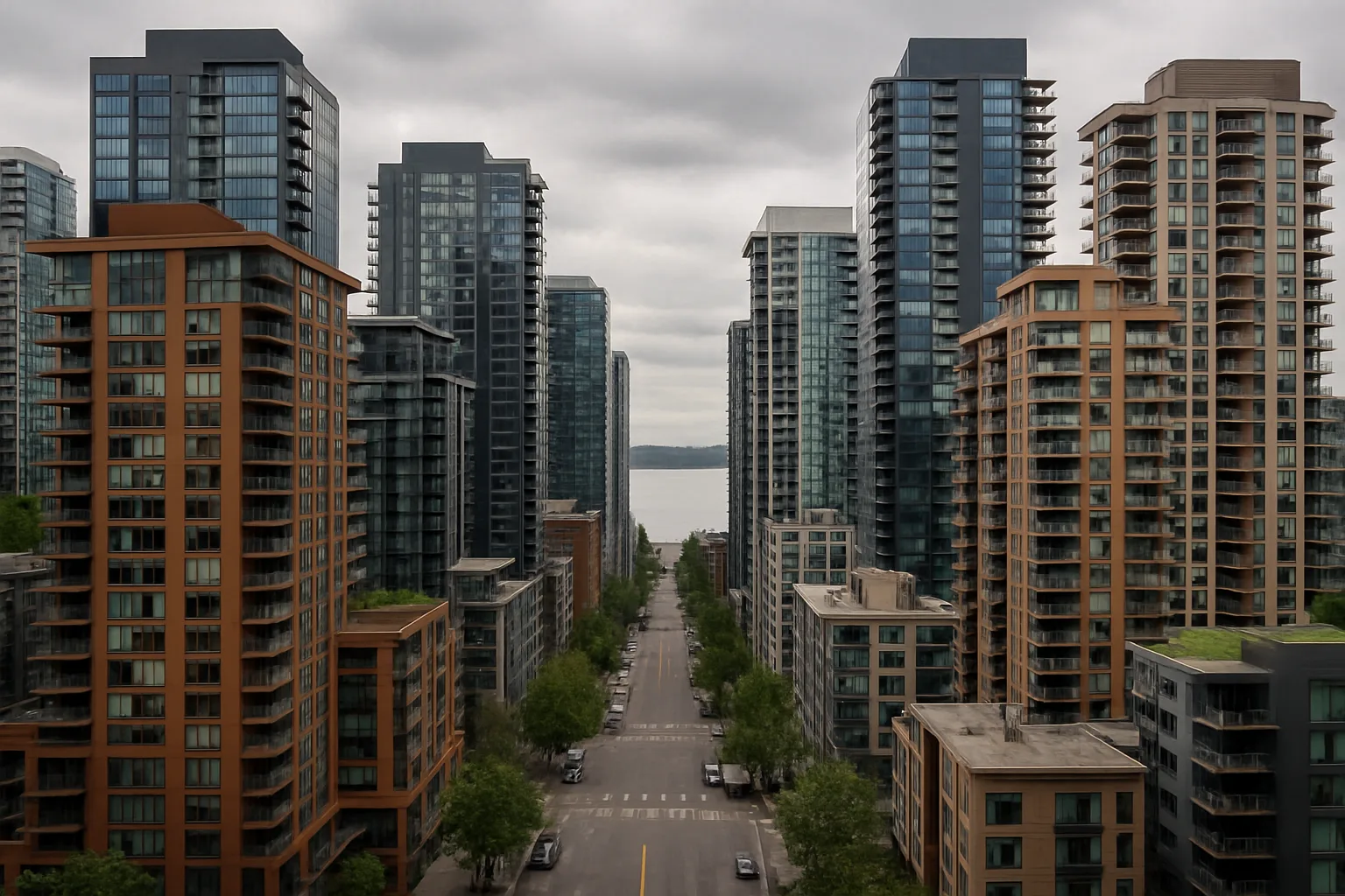 Seattle high-rise condo towers near Belltown and Elliott Bay