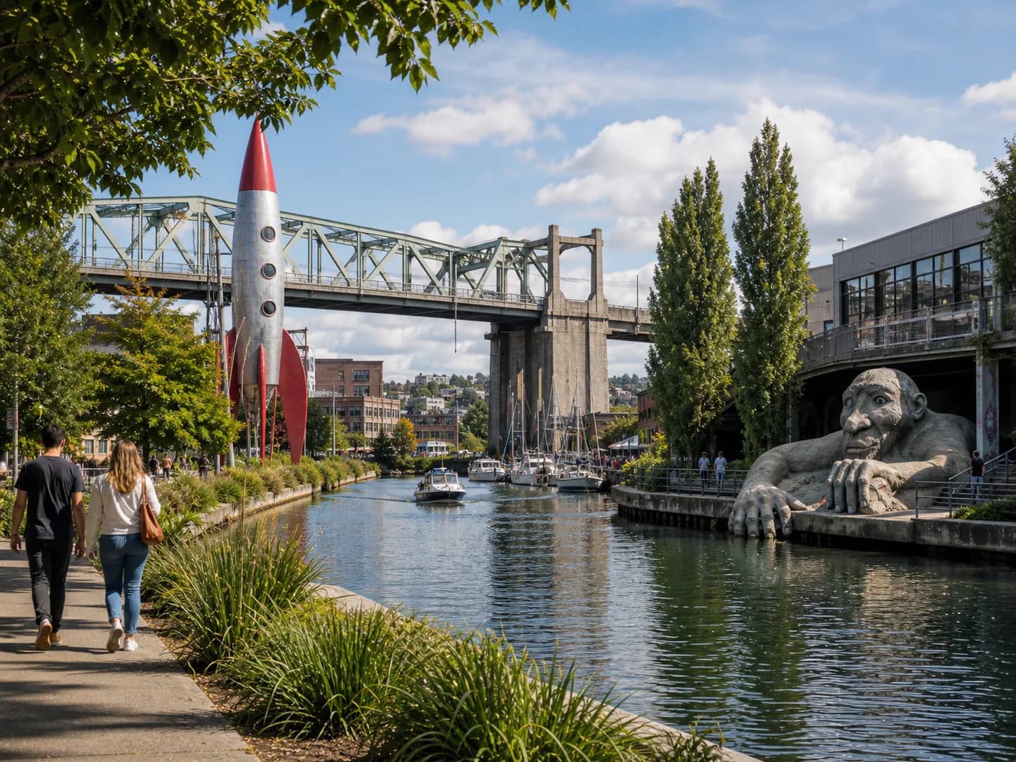 Fremont Seattle canal public art and Center of the Universe neighborhood character