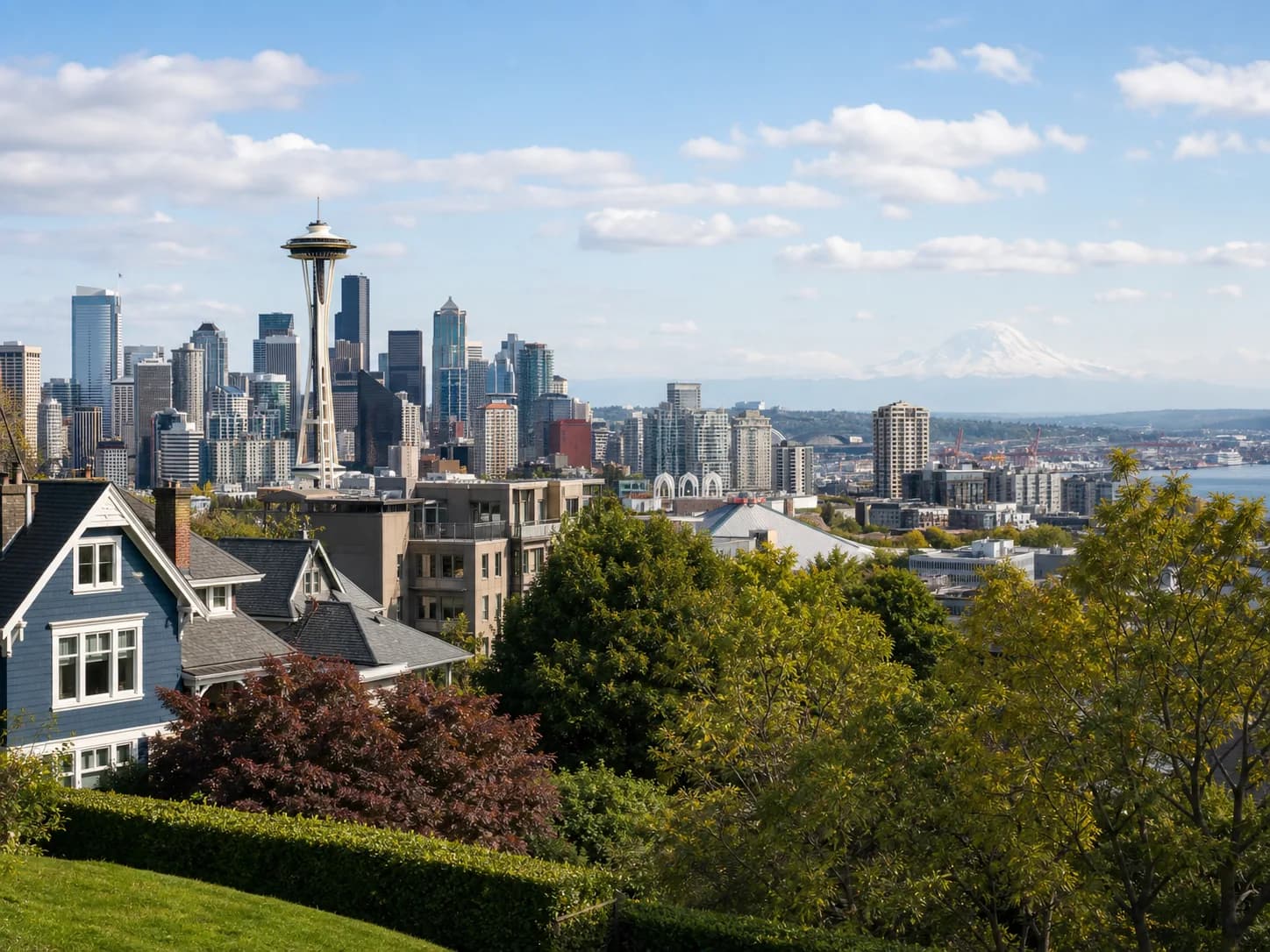 Queen Anne Seattle hilltop view near Kerry Park with downtown and Space Needle