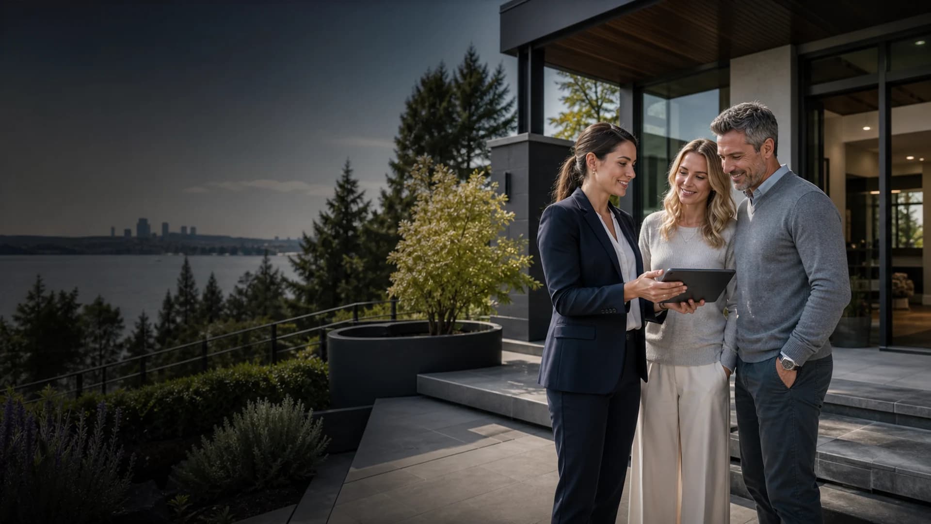 Mercer Island homeowners reviewing a selling strategy with a RexMont listing advisor near Lake Washington