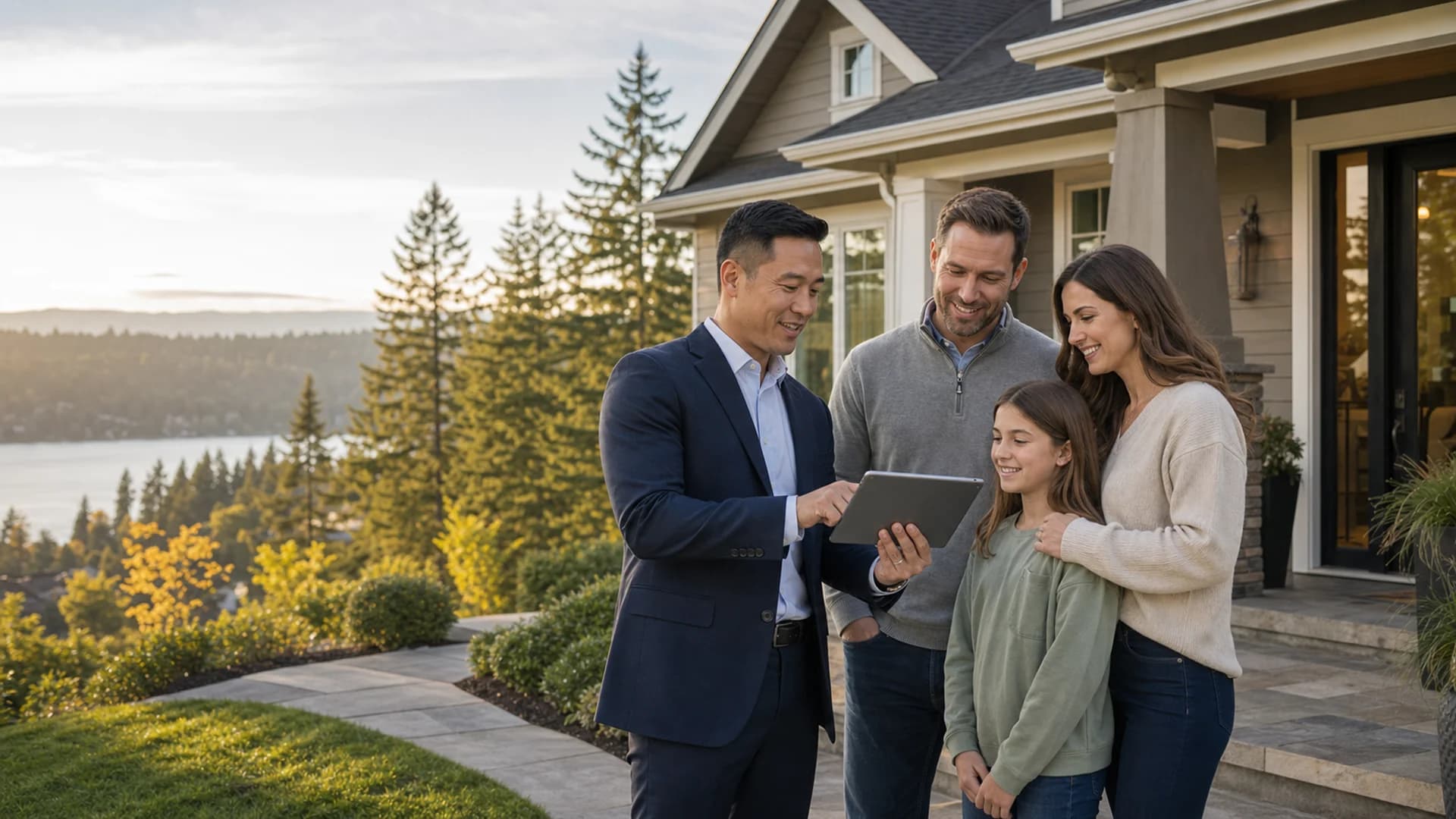 Sammamish family reviewing a selling strategy with a RexMont listing specialist on the Plateau